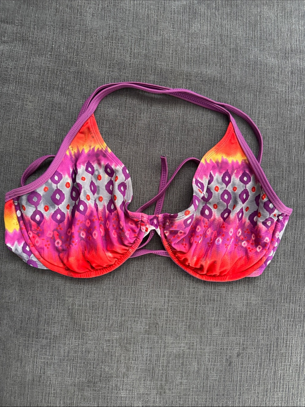 La Vie En Rose Multicolor Purple-Pink Underwire Bikini Top E Cup Size